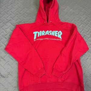 Y2K Skate Thrasher Hoodie Blue on Red Men's Size Medium Baggy with Fade